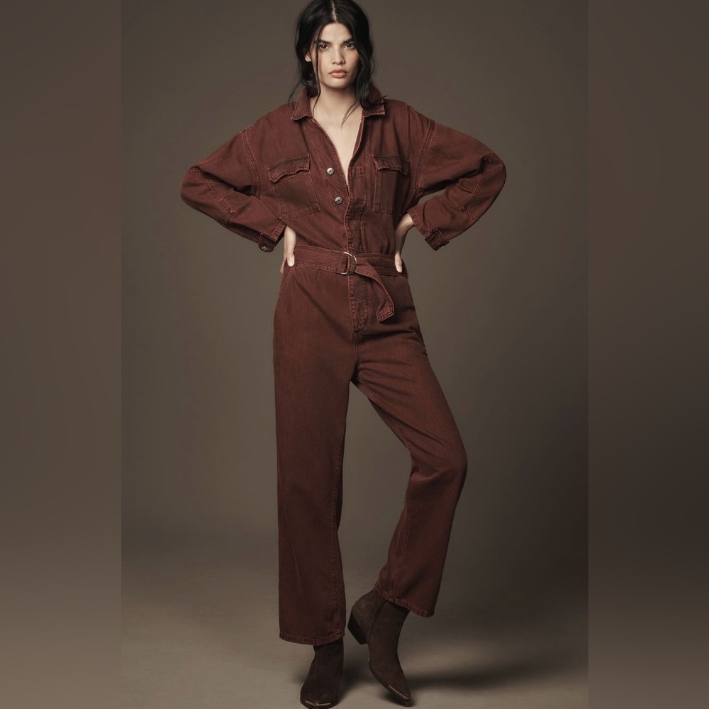 NWT Ética Larsen Utility Jumpsuit in broken heart red wine - L